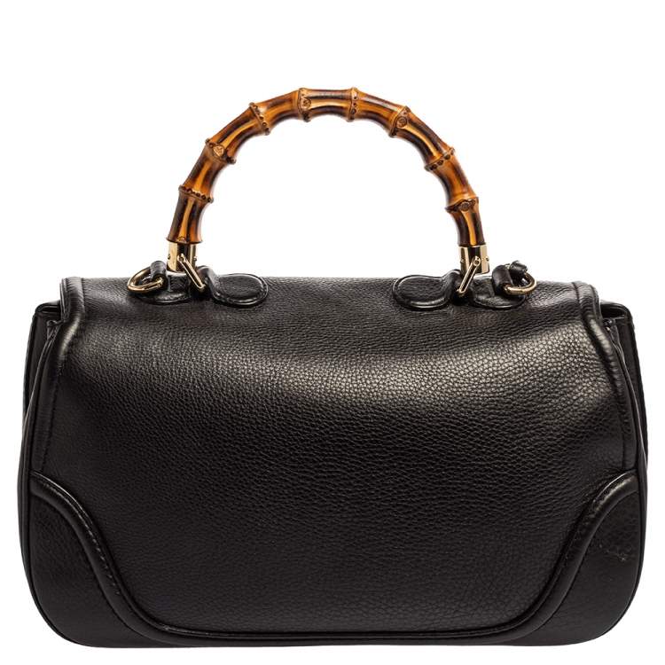Pre Owned Gucci Black Leather Large New Bamboo Tassel Top Handle Bag
