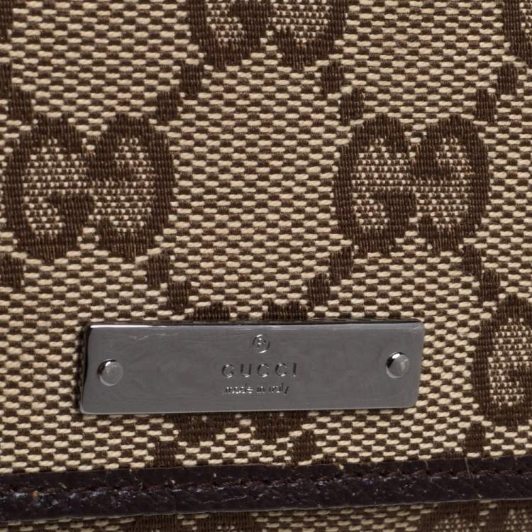 Pre Owned Gucci Beige/Brown GG Canvas and Leather Flap Card Holder