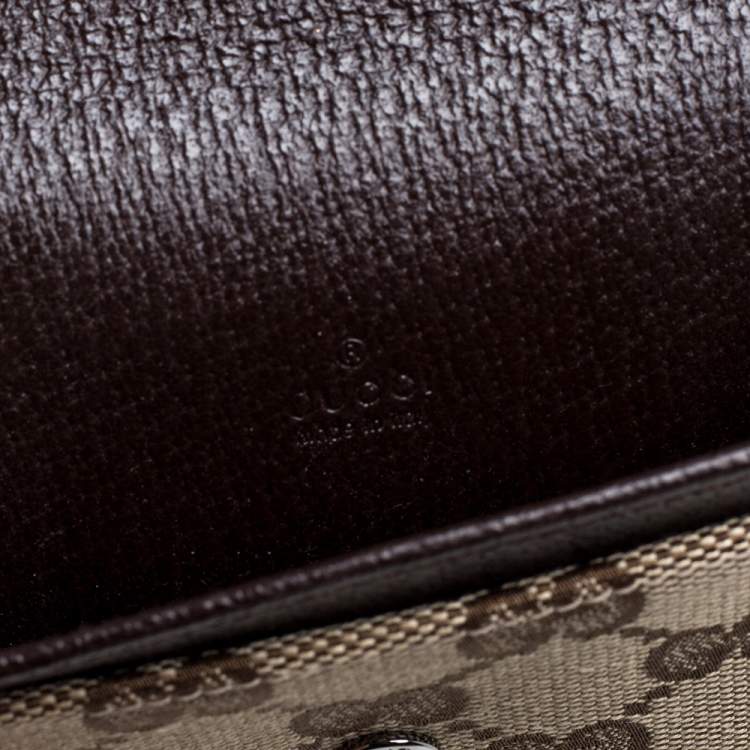 Pre Owned Gucci Beige/Brown GG Canvas and Leather Flap Card Holder