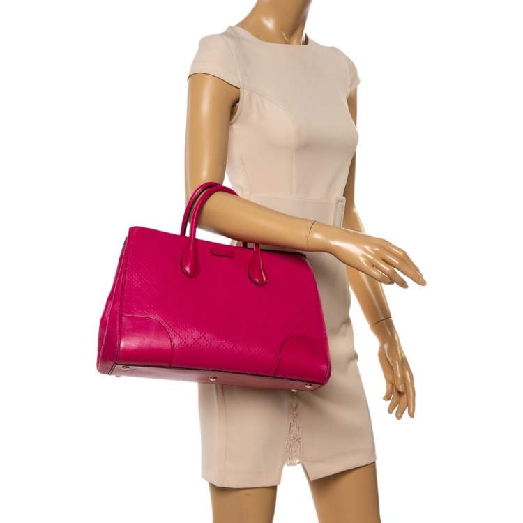 مملوكة مسبقًا Gucci Magenta Diamante Leather Shopper Tote