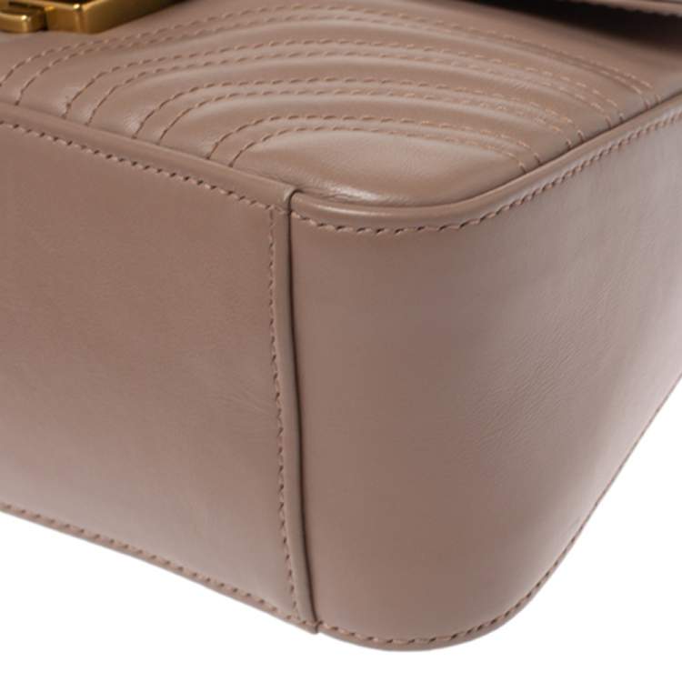 Pre Owned Gucci Old Rose Leather Mini GG Marmont Top Handle Bag