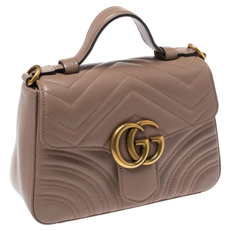Pre Owned Gucci Old Rose Leather Mini GG Marmont Top Handle Bag