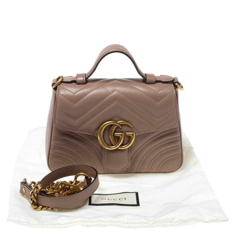 Pre Owned Gucci Old Rose Leather Mini GG Marmont Top Handle Bag