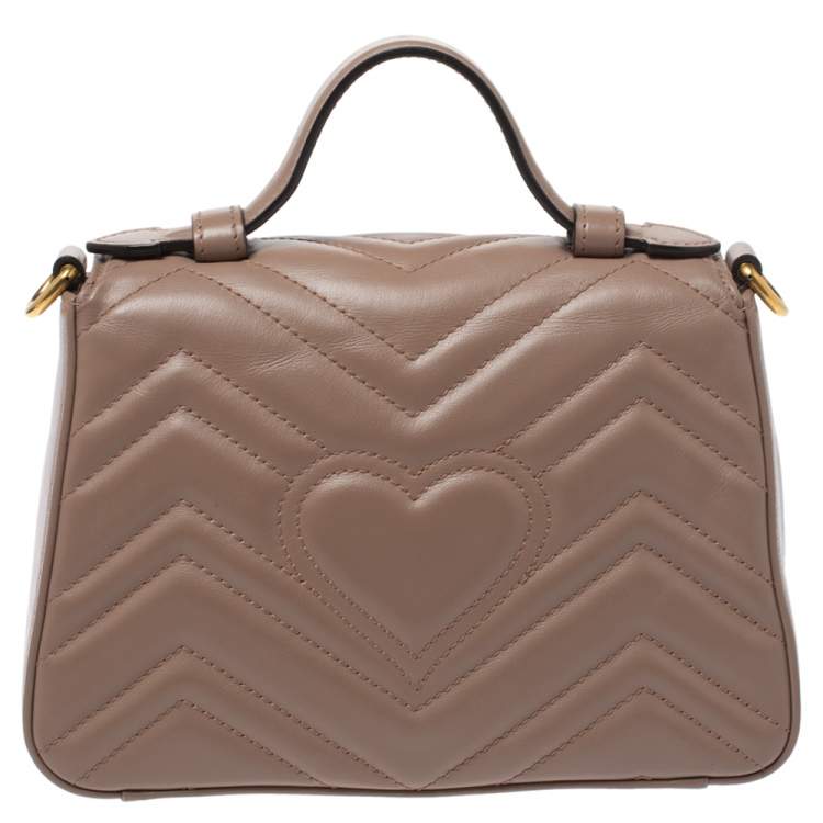 Pre Owned Gucci Old Rose Leather Mini GG Marmont Top Handle Bag