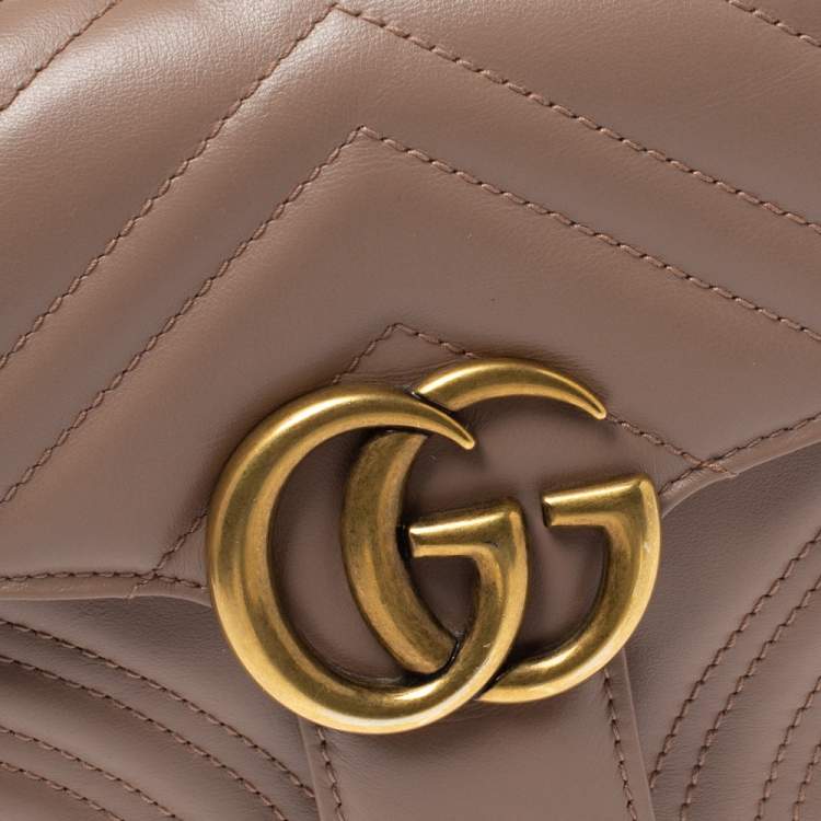Pre Owned Gucci Old Rose Leather Mini GG Marmont Top Handle Bag