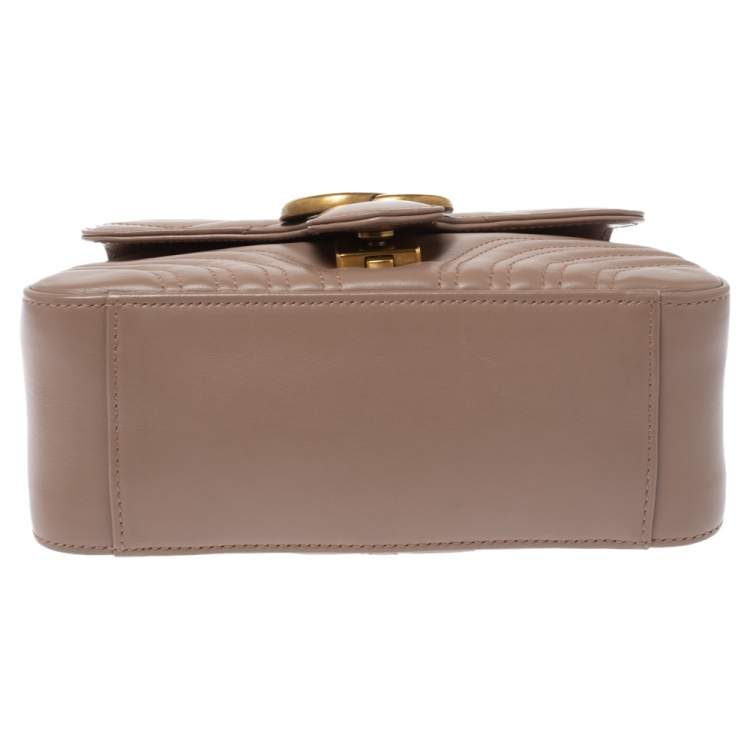 Pre Owned Gucci Old Rose Leather Mini GG Marmont Top Handle Bag