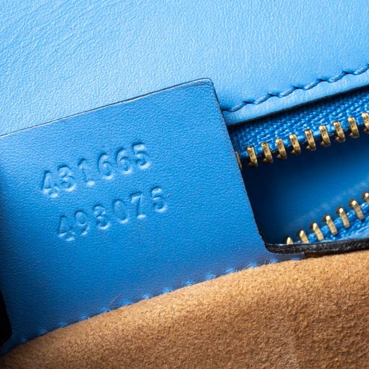 Pre Owned Gucci Blue Floral Embroidered Leather Medium Sylvie Top Handle Bag