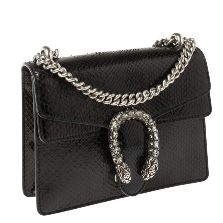 Pre Owned Gucci Black Python Mini Dionysus Wallet On Chain 
