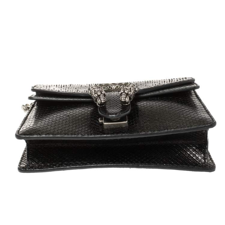 Pre Owned Gucci Black Python Mini Dionysus Wallet On Chain 
