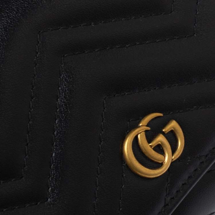 Pre Owned Gucci Black Matelasse Leather GG Marmont Card Case