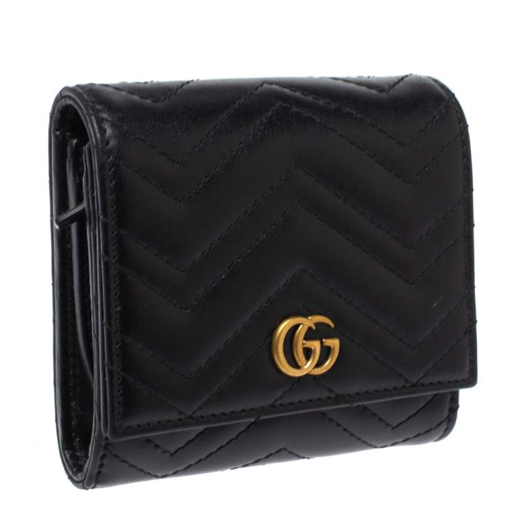 Pre Owned Gucci Black Matelasse Leather GG Marmont Card Case
