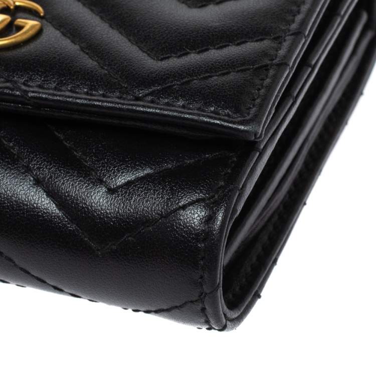 Pre Owned Gucci Black Matelasse Leather GG Marmont Card Case