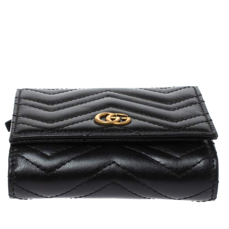 Pre Owned Gucci Black Matelasse Leather GG Marmont Card Case
