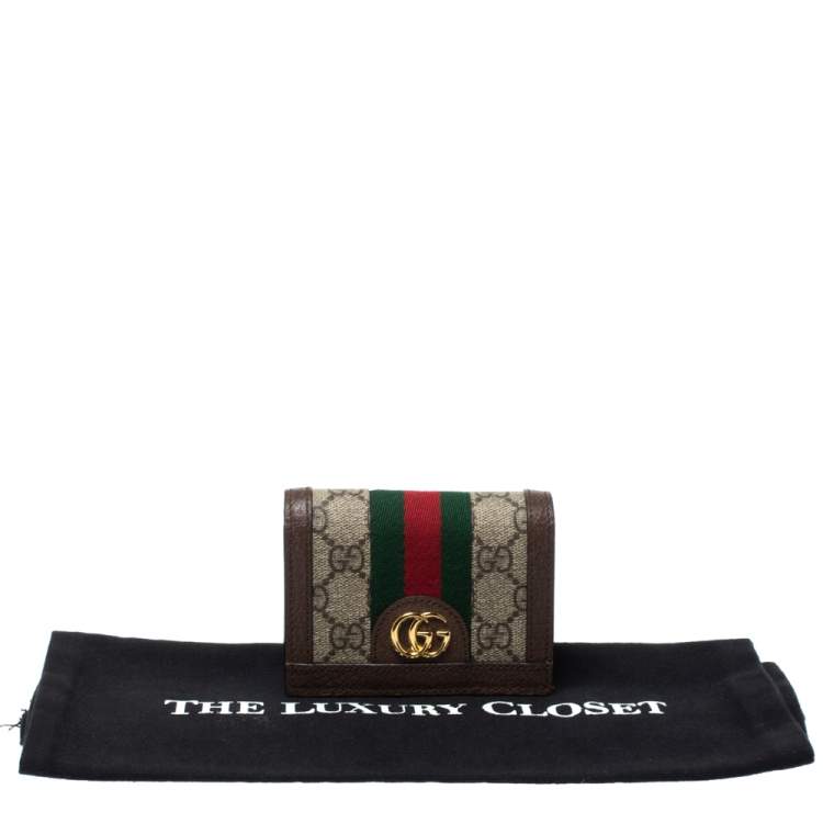Pre Owned Gucci Beige/Brown GG Supreme Canvas and Leather Ophidia Web Compact Wallet