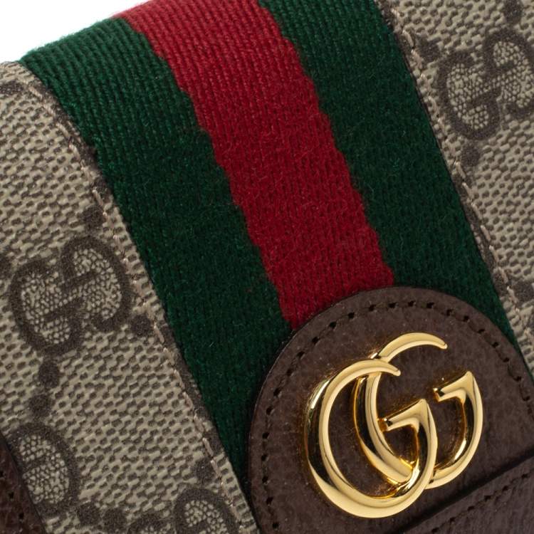 Pre Owned Gucci Beige/Brown GG Supreme Canvas and Leather Ophidia Web Compact Wallet