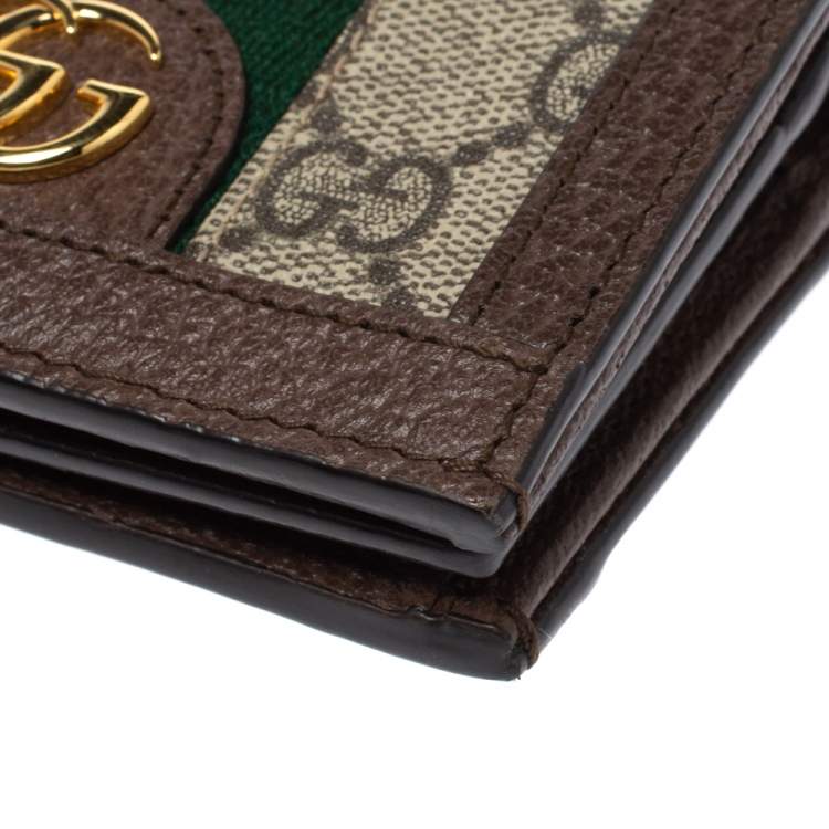 Pre Owned Gucci Beige/Brown GG Supreme Canvas and Leather Ophidia Web Compact Wallet