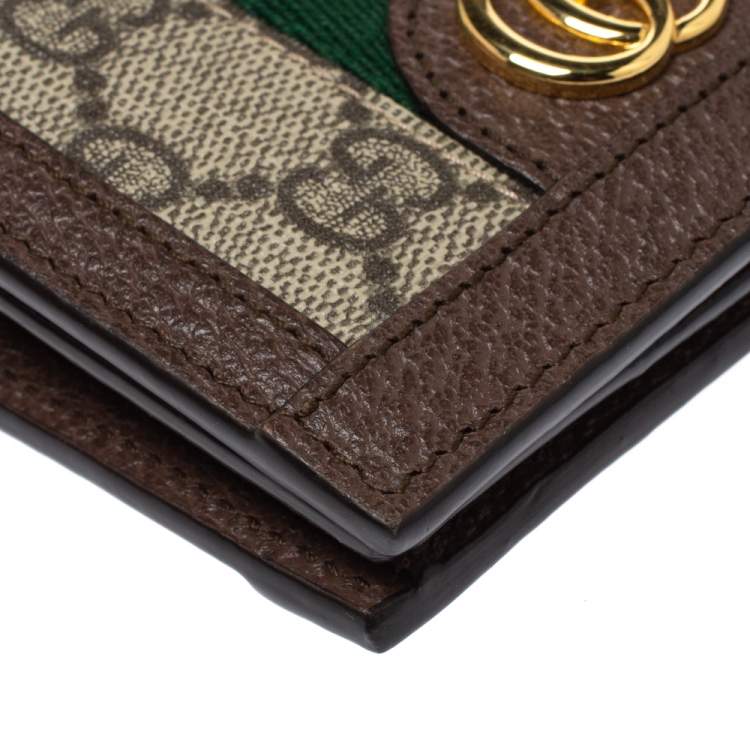 Pre Owned Gucci Beige/Brown GG Supreme Canvas and Leather Ophidia Web Compact Wallet