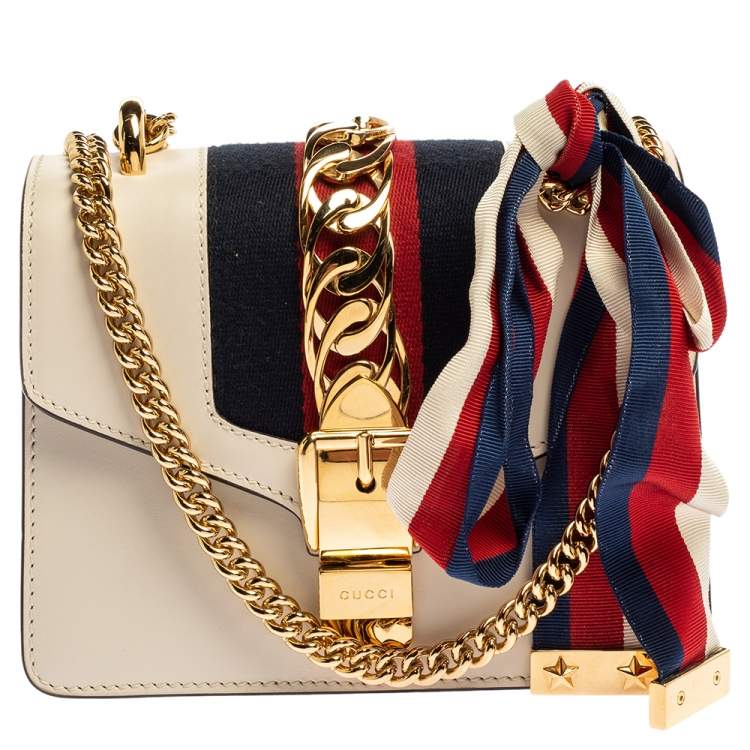 Gucci Off White Leather Mini Web Chain Sylvie Shoulder Bag Gucci TLC