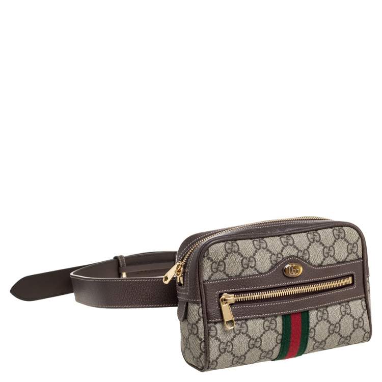 Pre Owned Gucci Beige/Ebony GG Supreme Coated Canvas and Leather Ophidia Belt Bag
