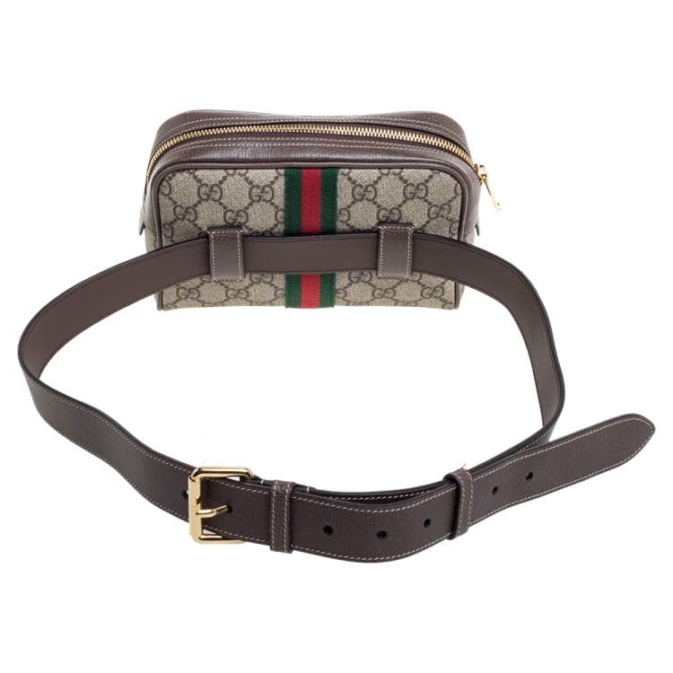 Pre Owned Gucci Beige/Ebony GG Supreme Coated Canvas and Leather Ophidia Belt Bag