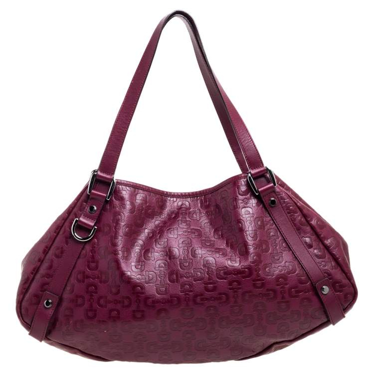 Women's GUCCI Purple Leather Horsebit Logo Embossed Tote Bag