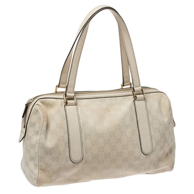 Pre Owned Gucci Ivory GG Canvas and Leather Boston Bag