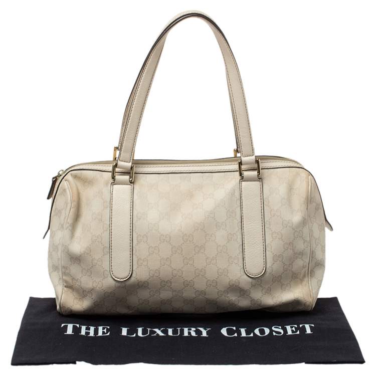 Pre Owned Gucci Ivory GG Canvas and Leather Boston Bag