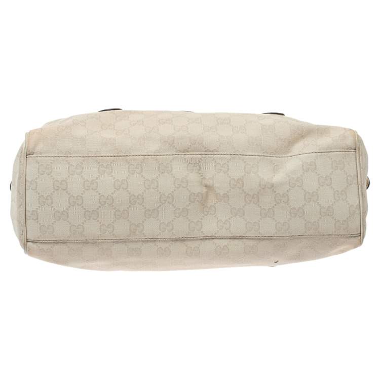 Pre Owned Gucci Ivory GG Canvas and Leather Boston Bag