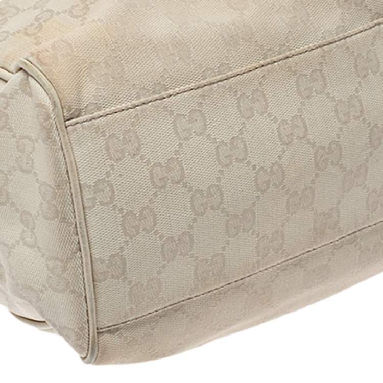 Pre Owned Gucci Ivory GG Canvas and Leather Boston Bag
