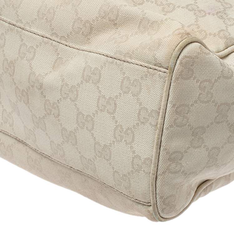 Pre Owned Gucci Ivory GG Canvas and Leather Boston Bag