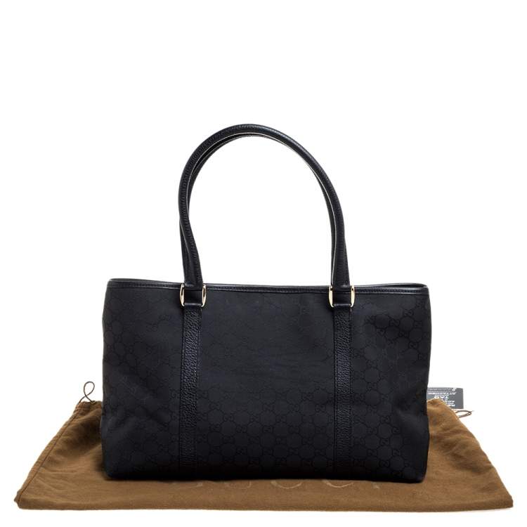 Pre Owned Gucci Black GG Canvas and Leather Shopper Tote