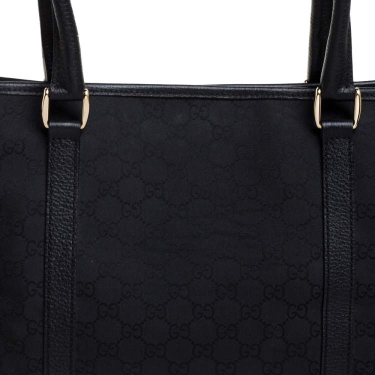 Pre Owned Gucci Black GG Canvas and Leather Shopper Tote
