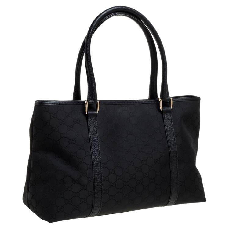 Pre Owned Gucci Black GG Canvas and Leather Shopper Tote