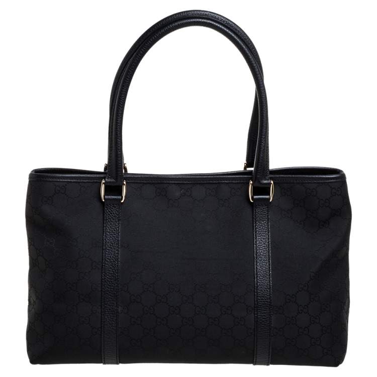 Pre Owned Gucci Black GG Canvas and Leather Shopper Tote
