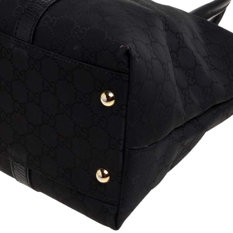 Pre Owned Gucci Black GG Canvas and Leather Shopper Tote