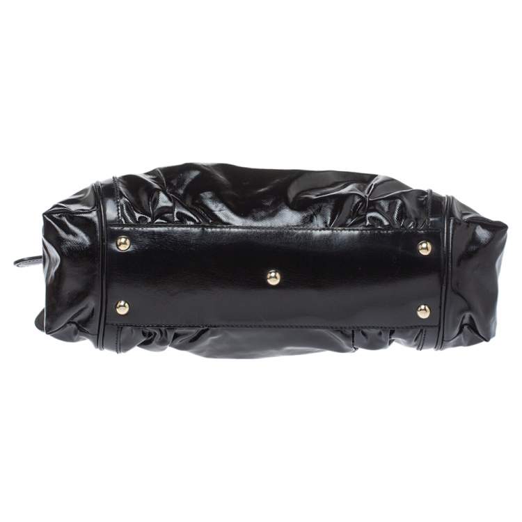 Pre Owned Gucci Black Coated Nylon and Patent Leather Dialux Pop Bamboo Top Handle Bag
