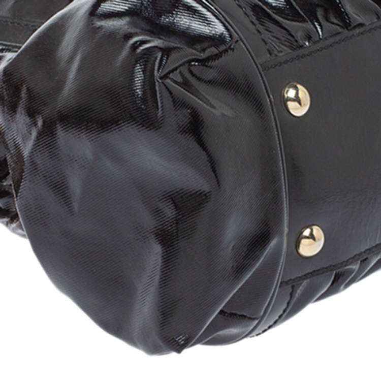 Pre Owned Gucci Black Coated Nylon and Patent Leather Dialux Pop Bamboo Top Handle Bag