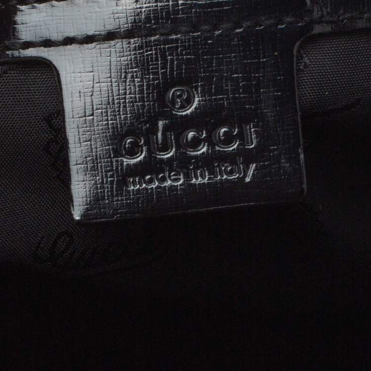 Pre Owned Gucci Black Coated Nylon and Patent Leather Dialux Pop Bamboo Top Handle Bag