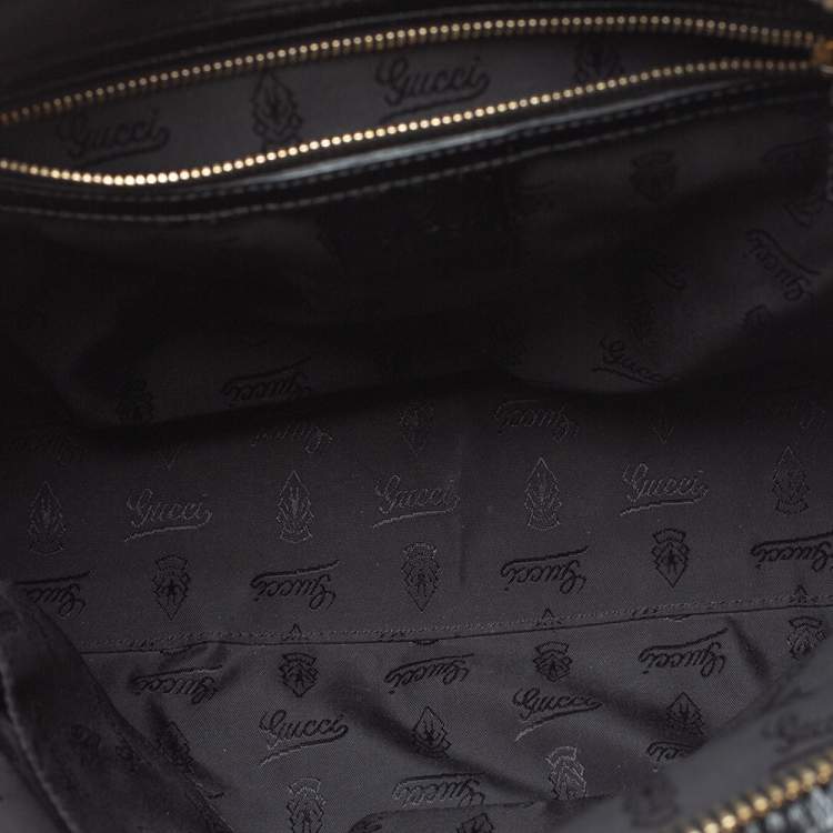 Pre Owned Gucci Black Coated Nylon and Patent Leather Dialux Pop Bamboo Top Handle Bag
