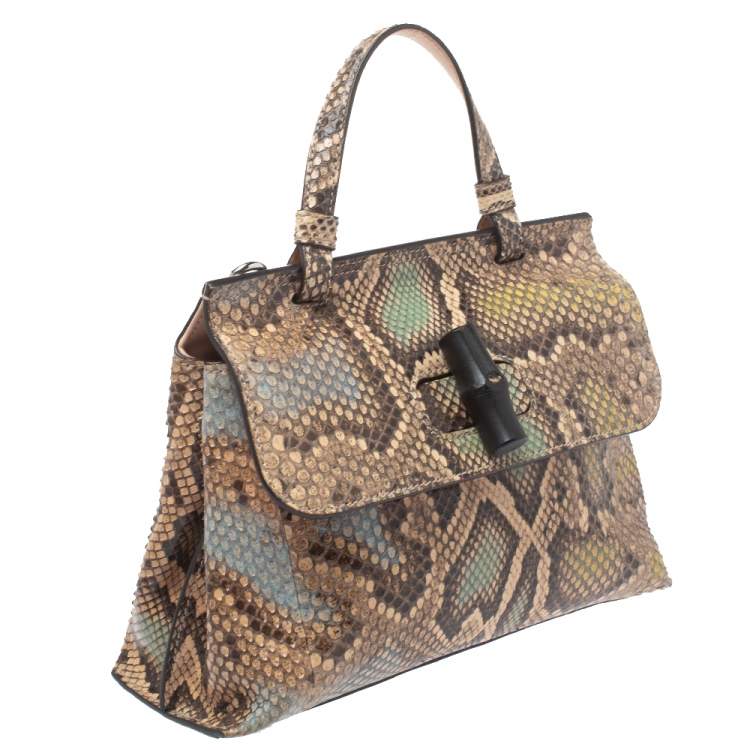 Pre Owned Gucci Multicolor Python Small Bamboo Daily Top Handle Bag