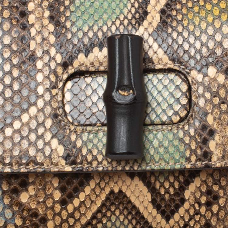 Pre Owned Gucci Multicolor Python Small Bamboo Daily Top Handle Bag