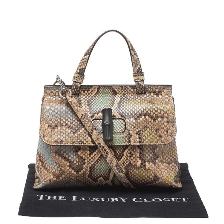 Pre Owned Gucci Multicolor Python Small Bamboo Daily Top Handle Bag