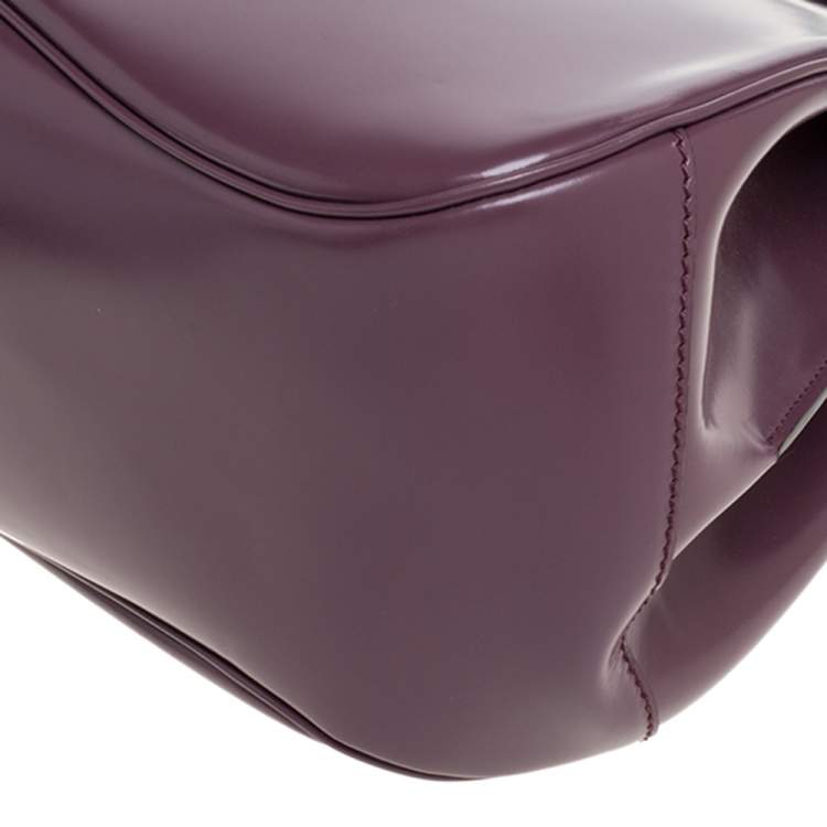 Pre Owned Gucci Old Rose Patent Leather Lady Lock Bamboo Large Top Handle Bag