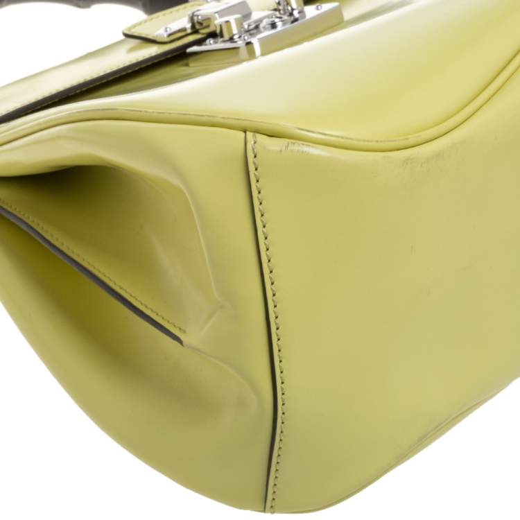 Pre Owned Gucci Yellow Patent Leather Lady Lock Bamboo Top Handle Bag