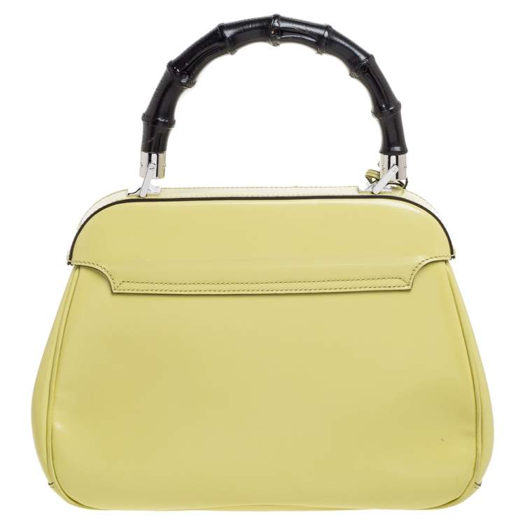 Pre Owned Gucci Yellow Patent Leather Lady Lock Bamboo Top Handle Bag