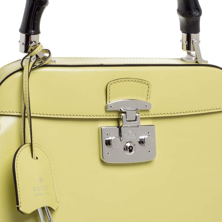 Pre Owned Gucci Yellow Patent Leather Lady Lock Bamboo Top Handle Bag