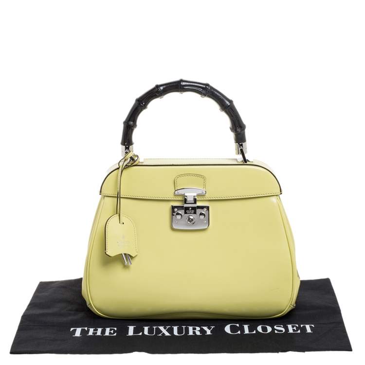 Pre Owned Gucci Yellow Patent Leather Lady Lock Bamboo Top Handle Bag