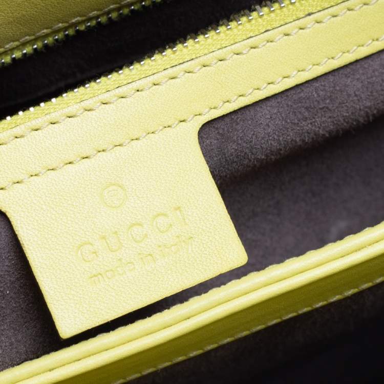 Pre Owned Gucci Yellow Patent Leather Lady Lock Bamboo Top Handle Bag