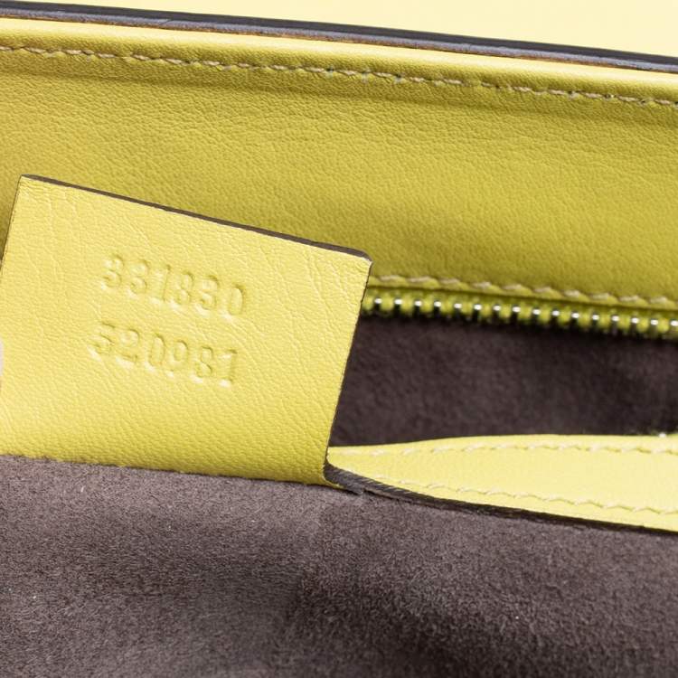 Pre Owned Gucci Yellow Patent Leather Lady Lock Bamboo Top Handle Bag