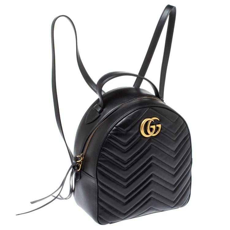 Pre Owned Gucci Black Matelasse Leather GG Marmont Backpack